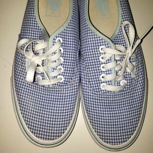 Vans White and Blue Checker Gingham Shoes 8.5M/10W